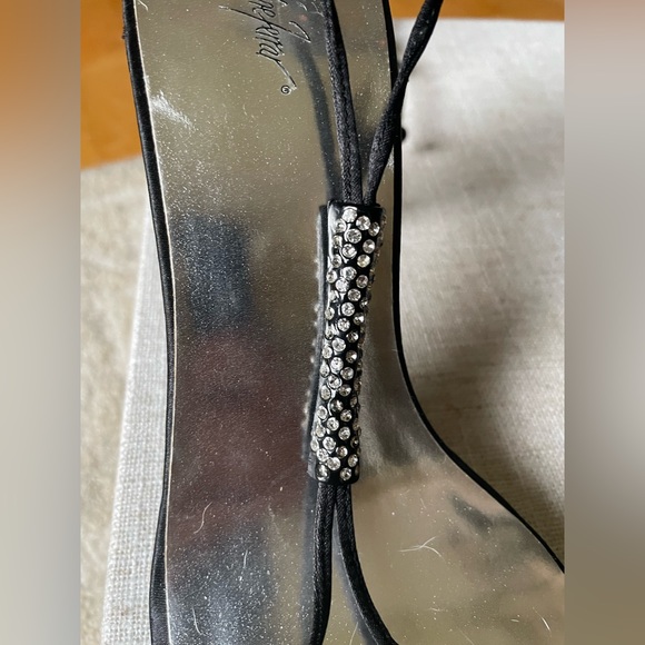 Lace up ankle black and silver heels. - Picture 4 of 7